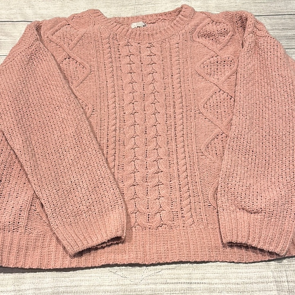 Mimi Chica Pink Crew Neck Sweater with Ribbed Texture